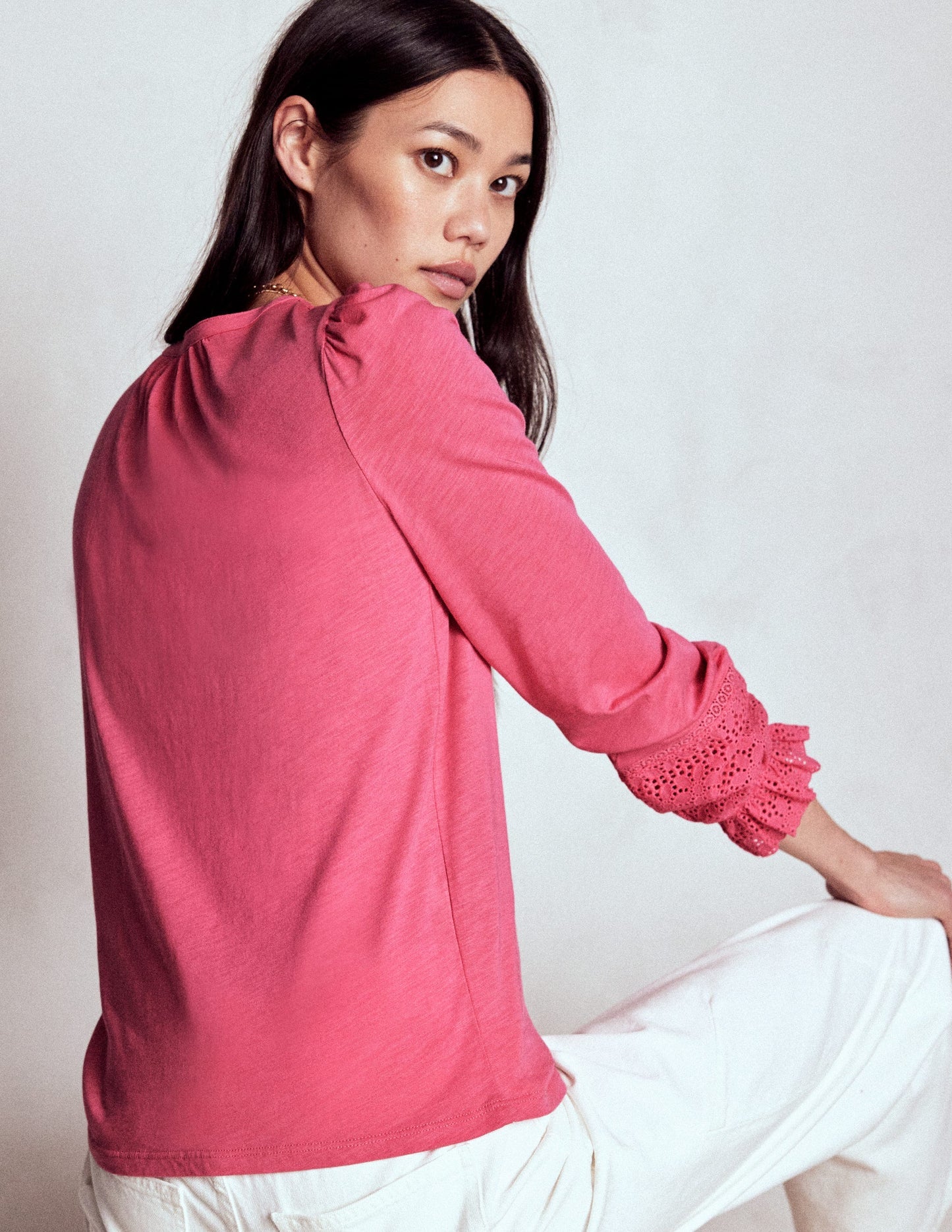 Pippa Broderie Jersey Shirt - Rose Pink