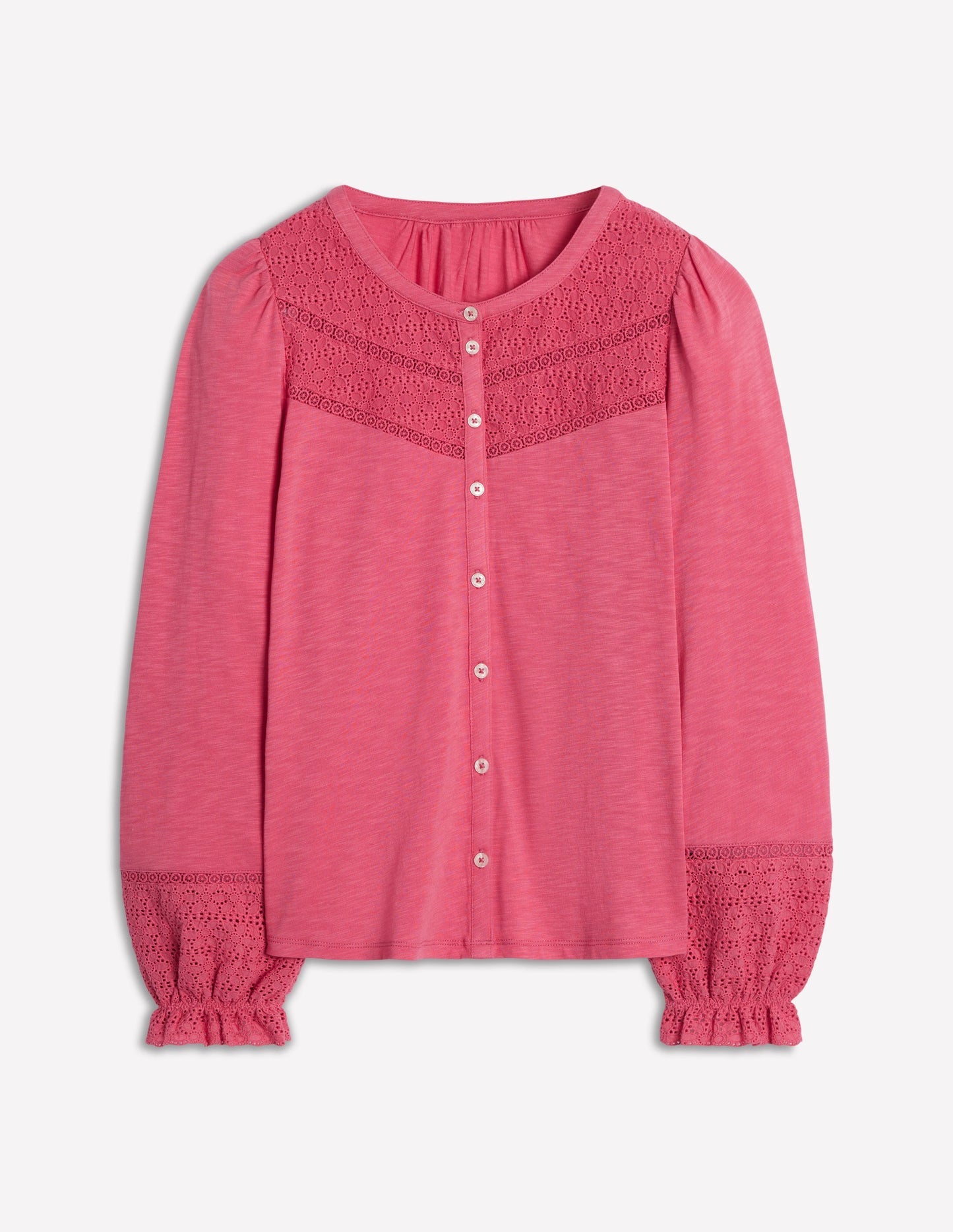 Pippa Broderie Jersey Shirt - Rose Pink