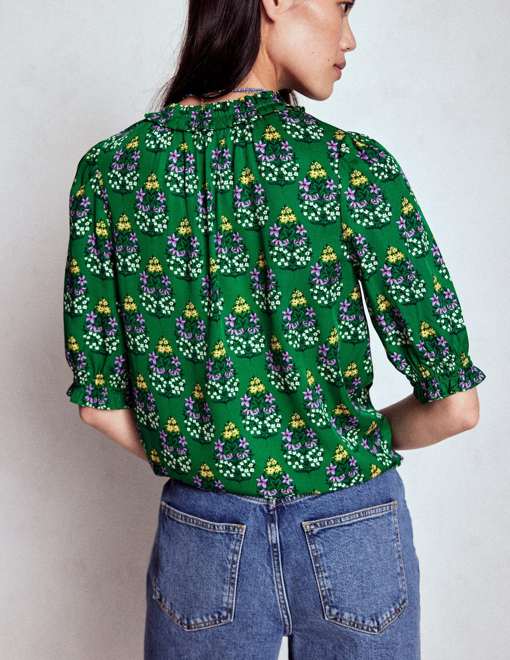 Ria Short Sleeve Top - Emerald, Wildflower Bouquet