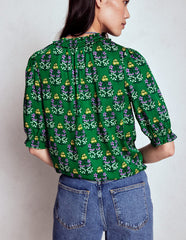 Ria Short Sleeve Top - Emerald, Wildflower Bouquet