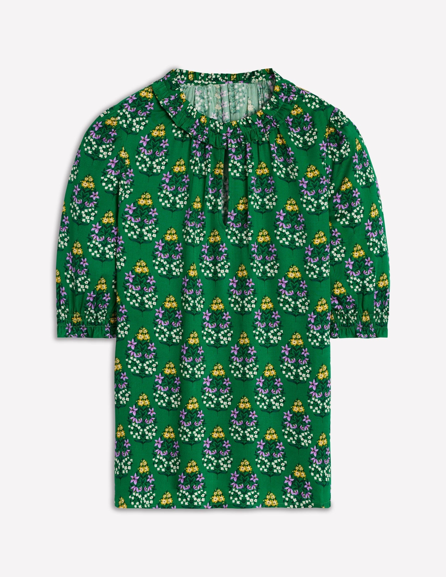 Ria Short Sleeve Top - Emerald, Wildflower Bouquet