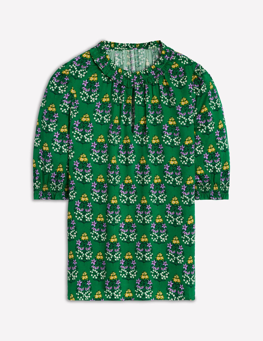 Ria Short Sleeve Top - Emerald, Wildflower Bouquet