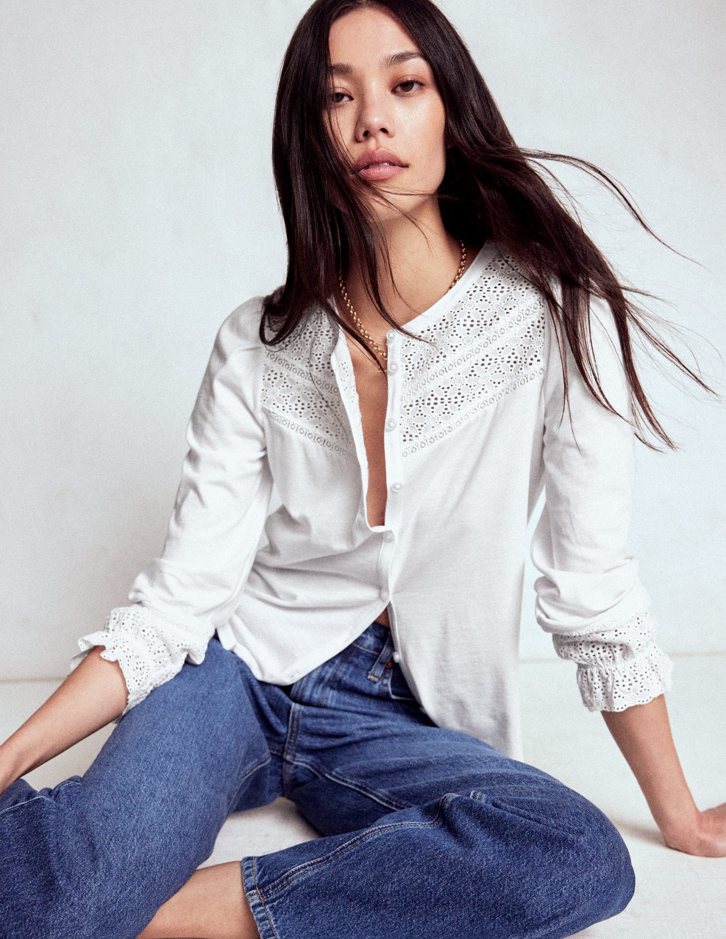 Pippa Broderie Jersey Shirt - White