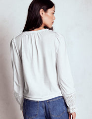 Pippa Broderie Jersey Shirt - White