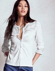 Pippa Broderie Jersey Shirt - White