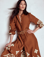 Mae Linen Blend Shirt Dress - Russet