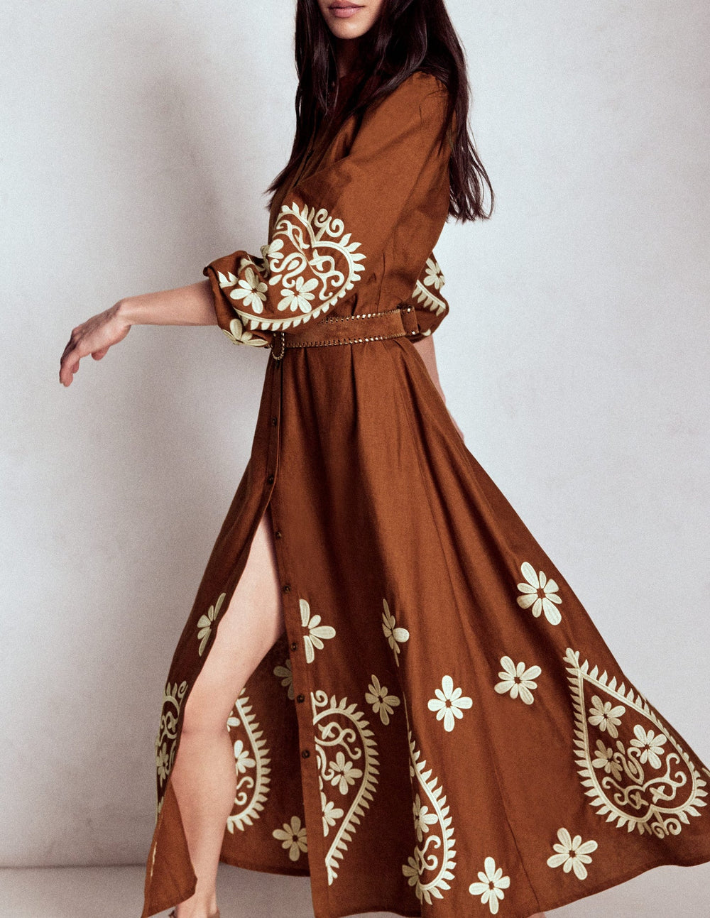Mae Linen Blend Shirt Dress - Russet