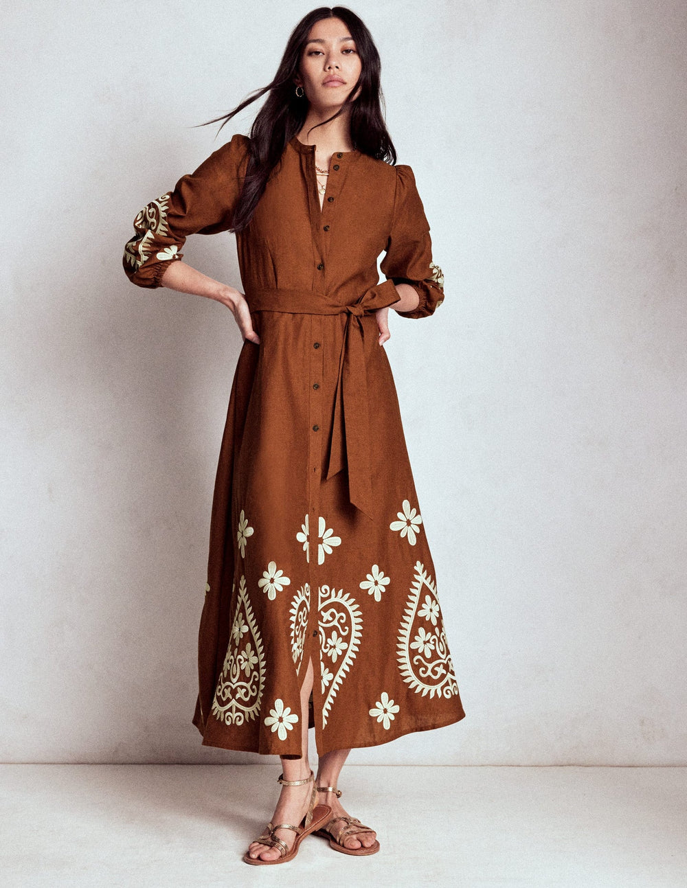 Mae Linen Blend Shirt Dress - Russet