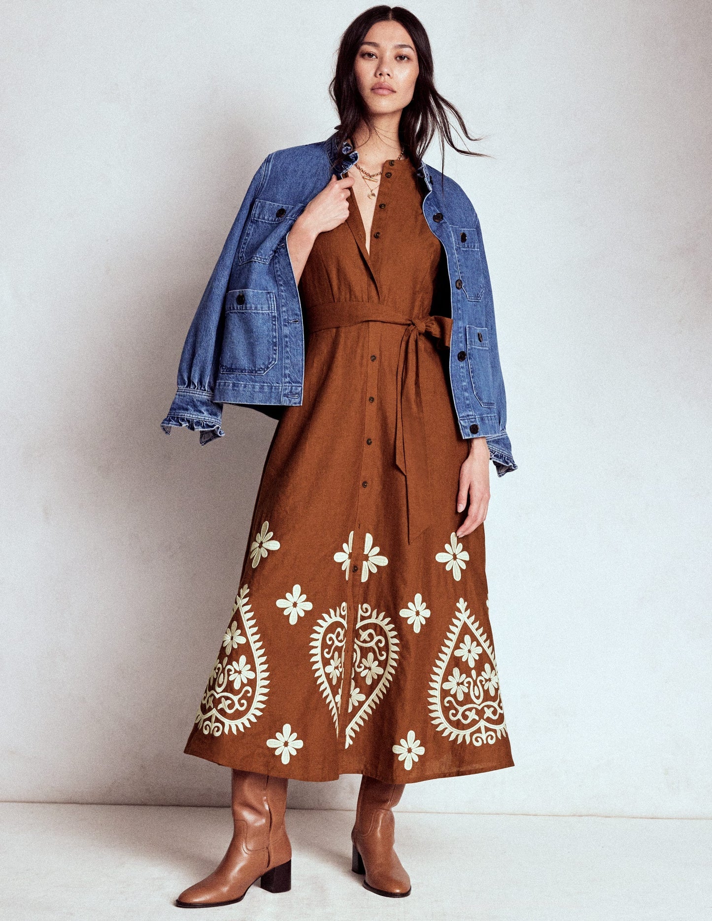 Mae Linen Blend Shirt Dress - Russet