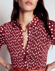 Smocked Jersey Shirt Dress - Chestnut, Painted Dot