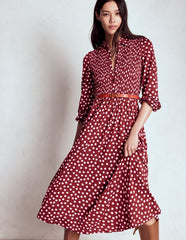 Smocked Jersey Shirt Dress - Chestnut, Painted Dot