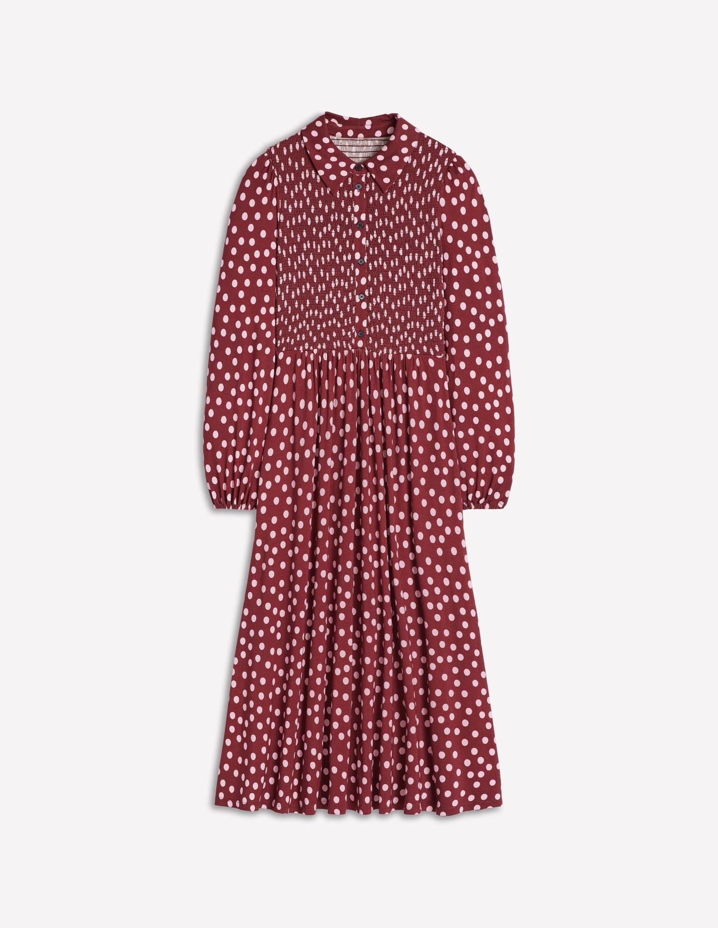 Smocked Jersey Shirt Dress - Chestnut, Painted Dot