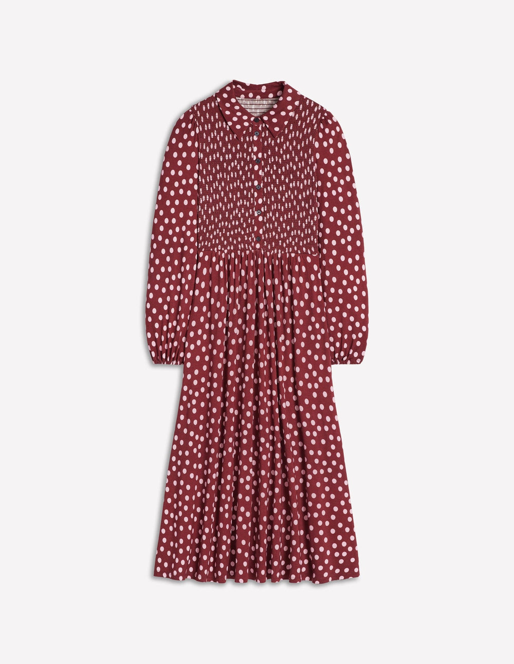 Smocked Jersey Shirt Dress - Chestnut, Painted Dot