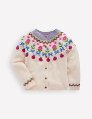 Edie Fair Isle Cardigan - Ecru Marl Flowers