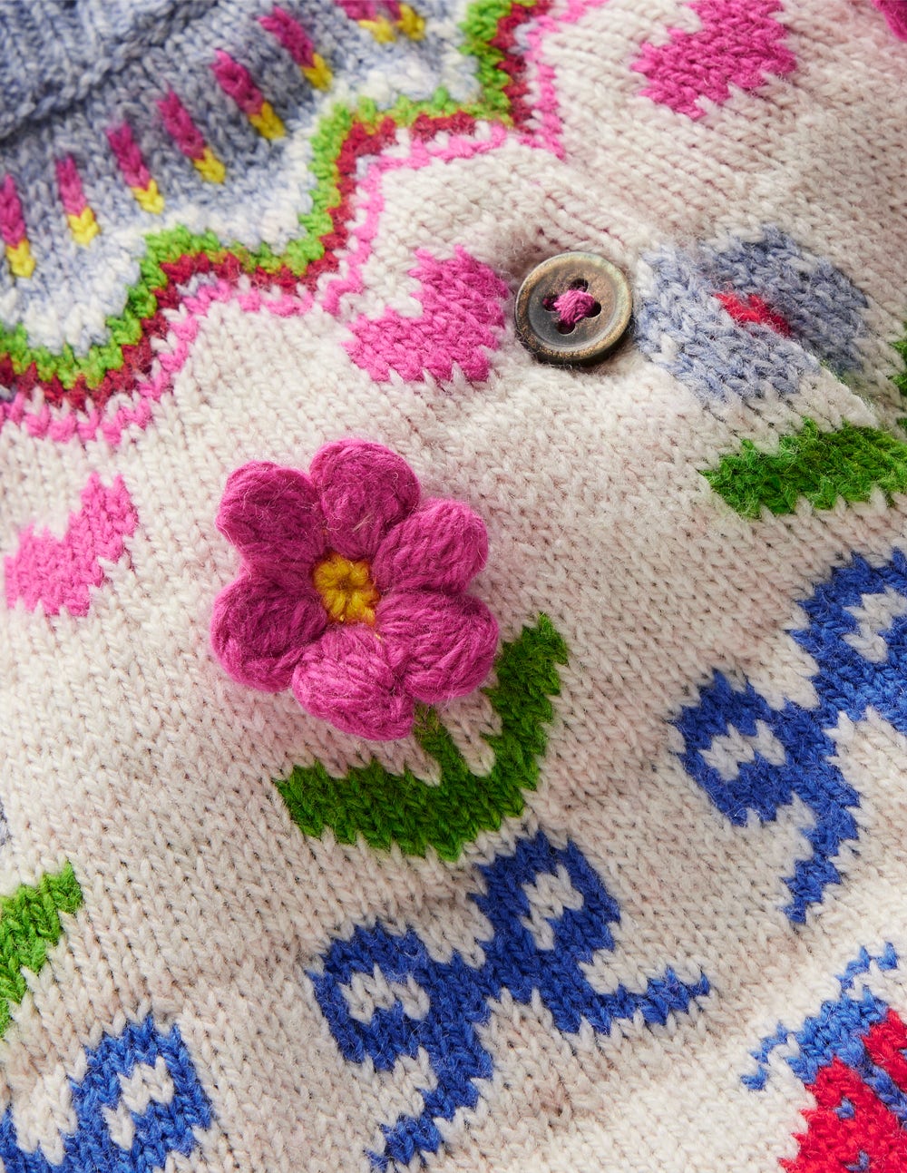 Edie Fair Isle Cardigan - Ecru Marl Flowers