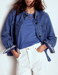 Short Sleeve Smocked Cuff Top - Denim Blue