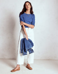 Short Sleeve Smocked Cuff Top - Denim Blue