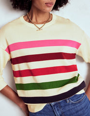 Lara Relaxed Cotton Jumper - Ivory, Multi Stripe
