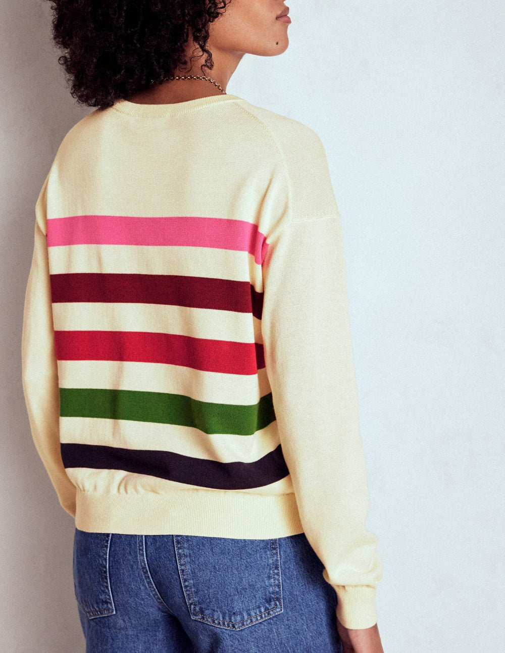 Lara Relaxed Cotton Jumper - Ivory, Multi Stripe
