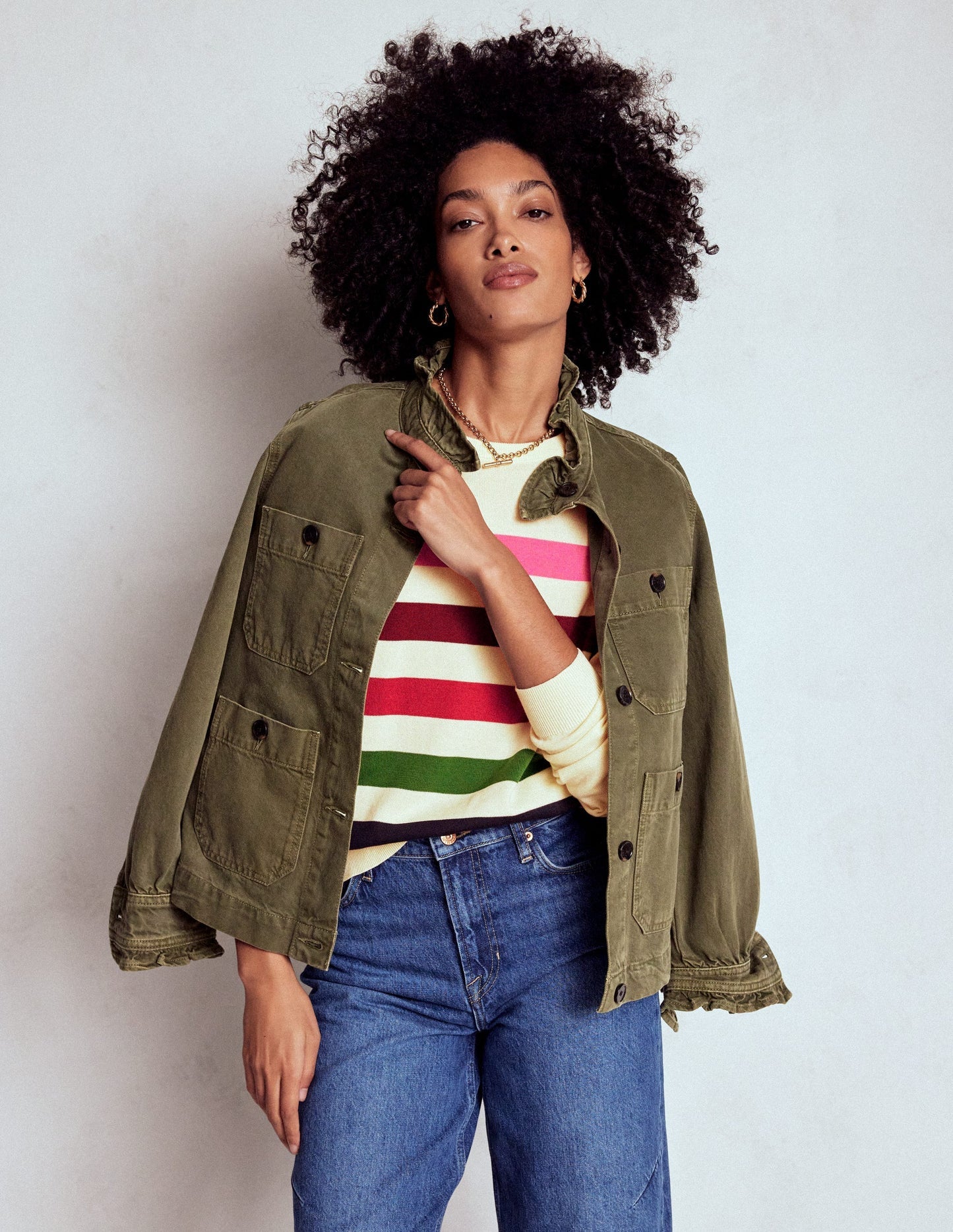 Lara Relaxed Cotton Jumper - Ivory, Multi Stripe