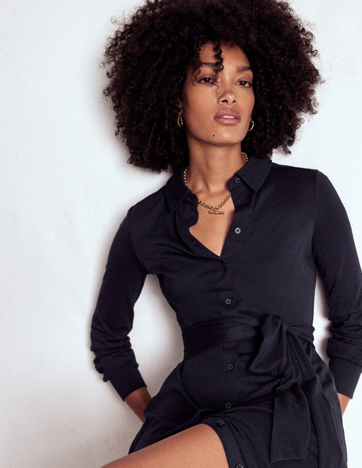 Marcia Jersey Shirt Dress - Navy