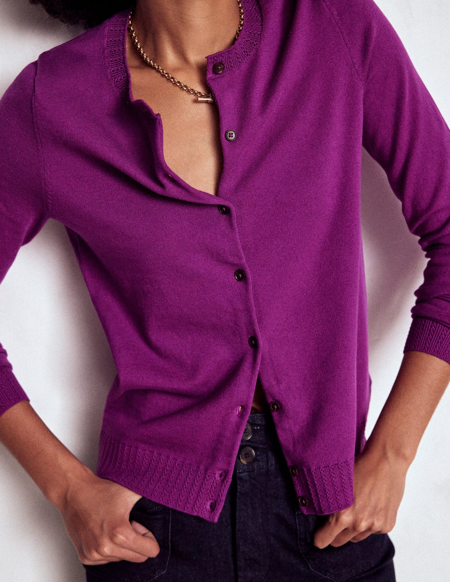 Emilia Cotton Crew Cardigan - Regal Purple