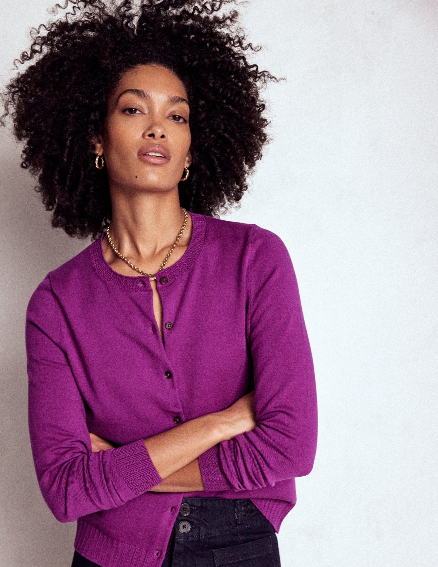 Emilia Cotton Crew Cardigan - Regal Purple