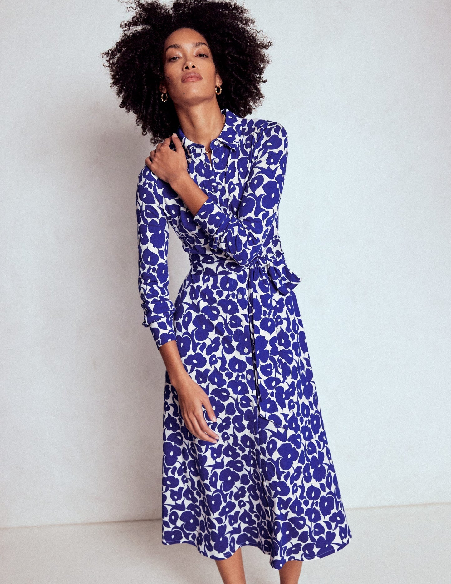 Marcia Jersey Shirt Dress - Bright Blue, Leafy Grove