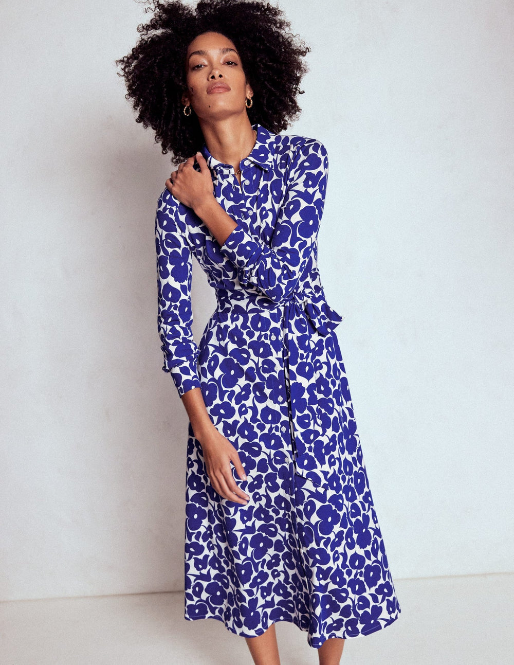 Marcia Jersey Shirt Dress - Bright Blue, Leafy Grove