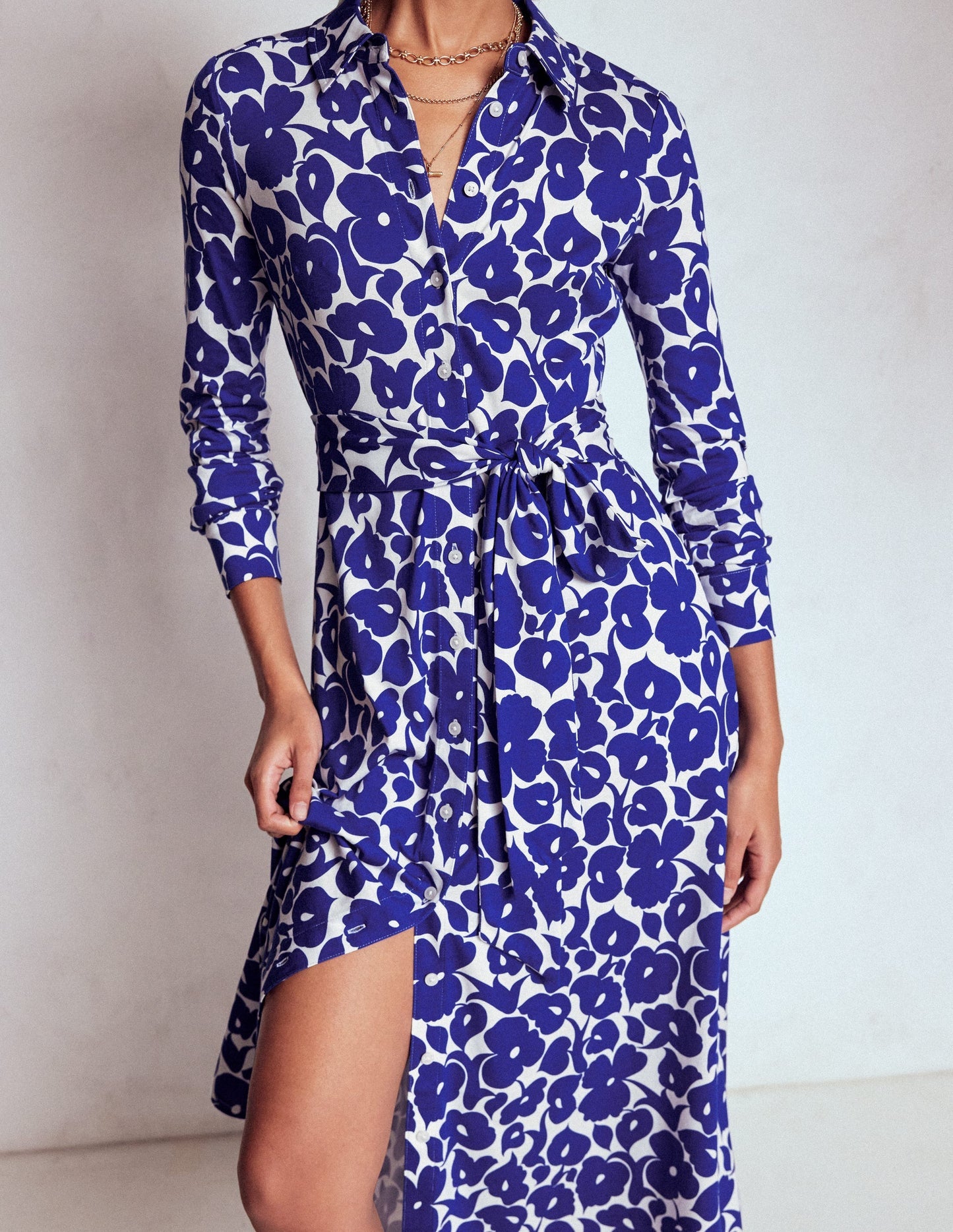 Marcia Jersey Shirt Dress - Bright Blue, Leafy Grove