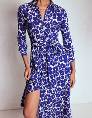 Marcia Jersey Shirt Dress - Bright Blue, Leafy Grove