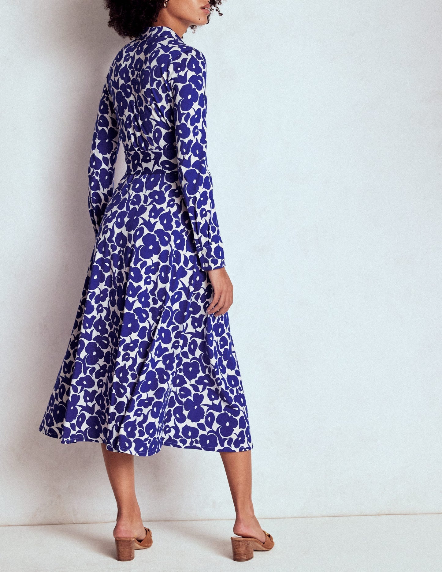 Marcia Jersey Shirt Dress - Bright Blue, Leafy Grove