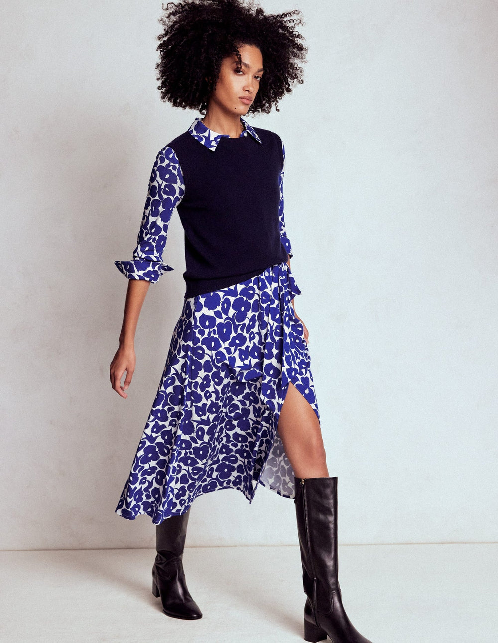 Marcia Jersey Shirt Dress - Bright Blue, Leafy Grove