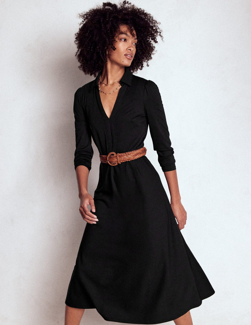 Imogen Collared Jersey Dress - Black