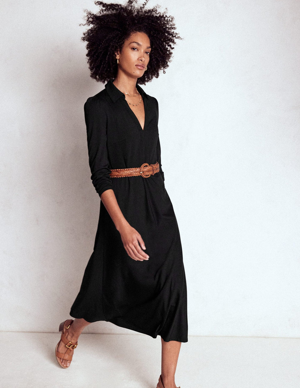 Imogen Collared Jersey Dress - Black