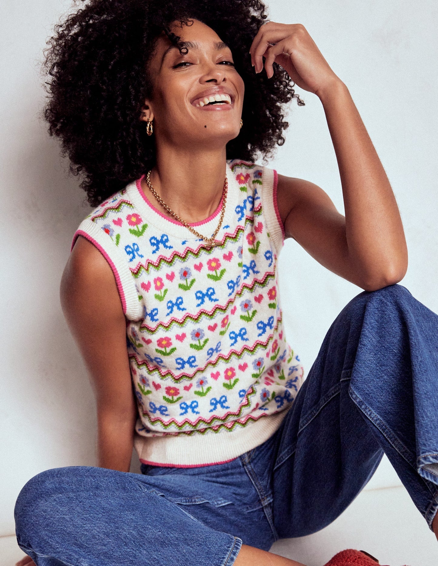 Edie Fair Isle Vest - Oatmeal Melange, Flowers