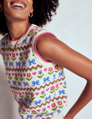 Edie Fair Isle Vest - Oatmeal Melange, Flowers