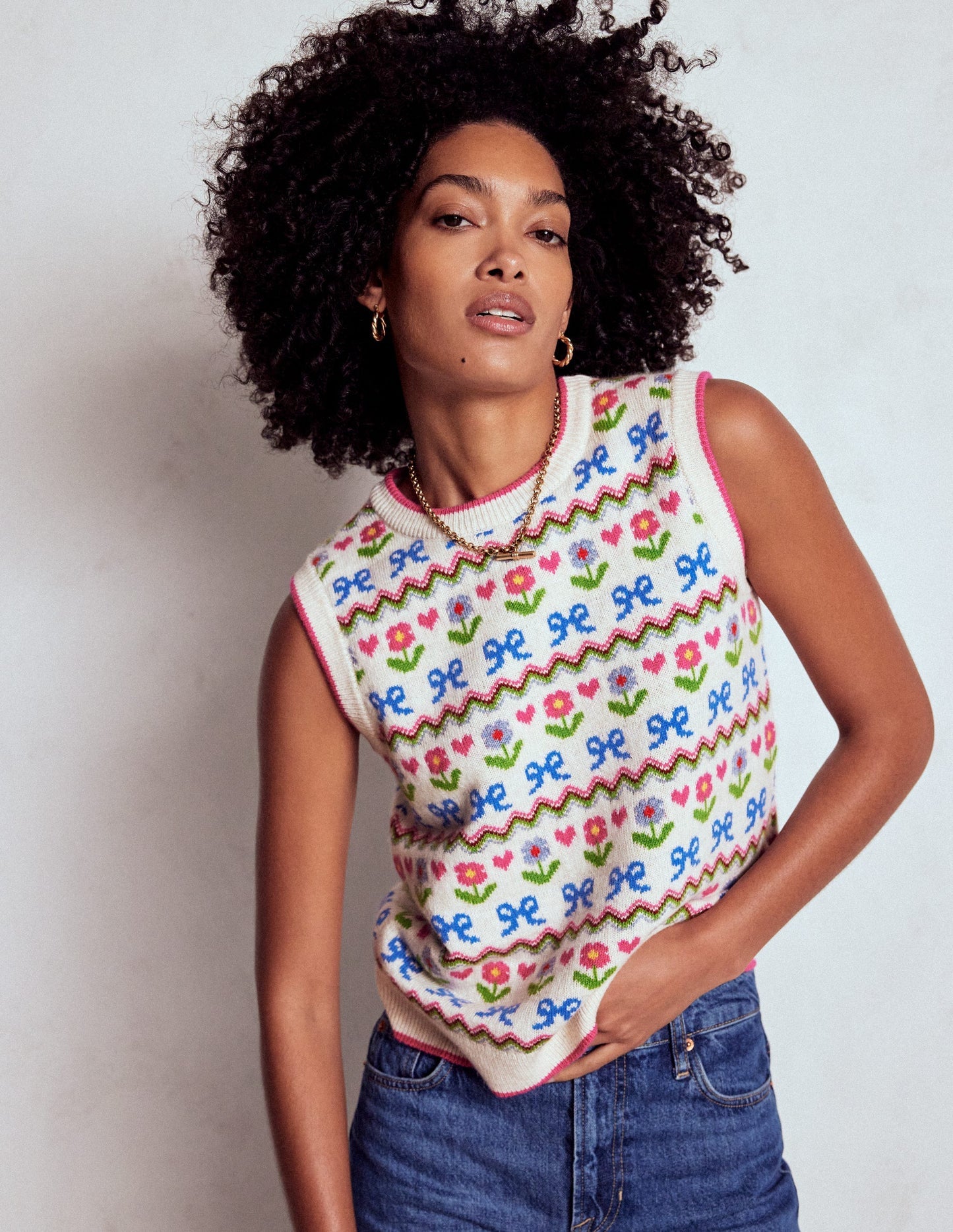 Edie Fair Isle Vest - Oatmeal Melange, Flowers
