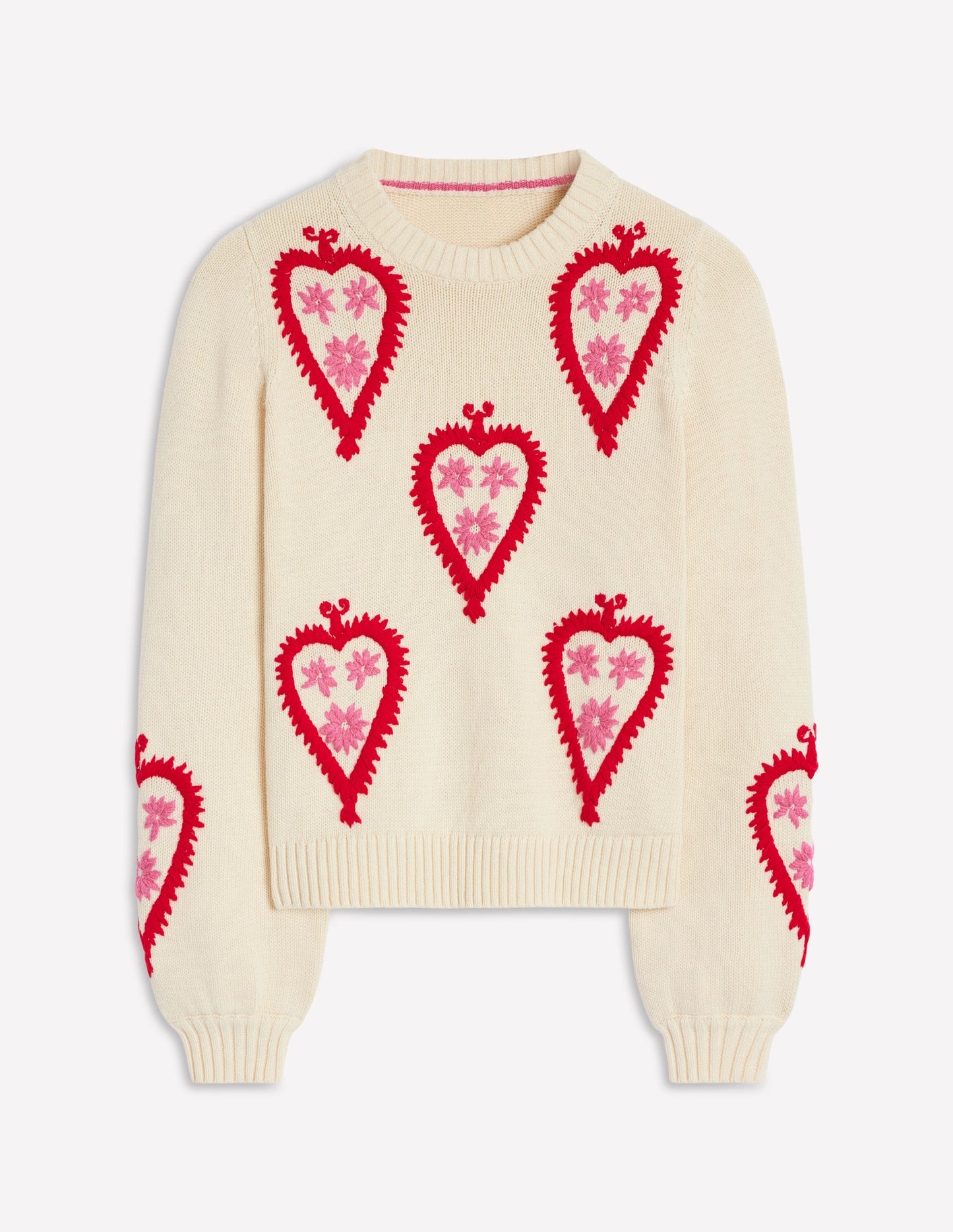 Graphic Embroidered Sweater - Warm Ivory, Hearts
