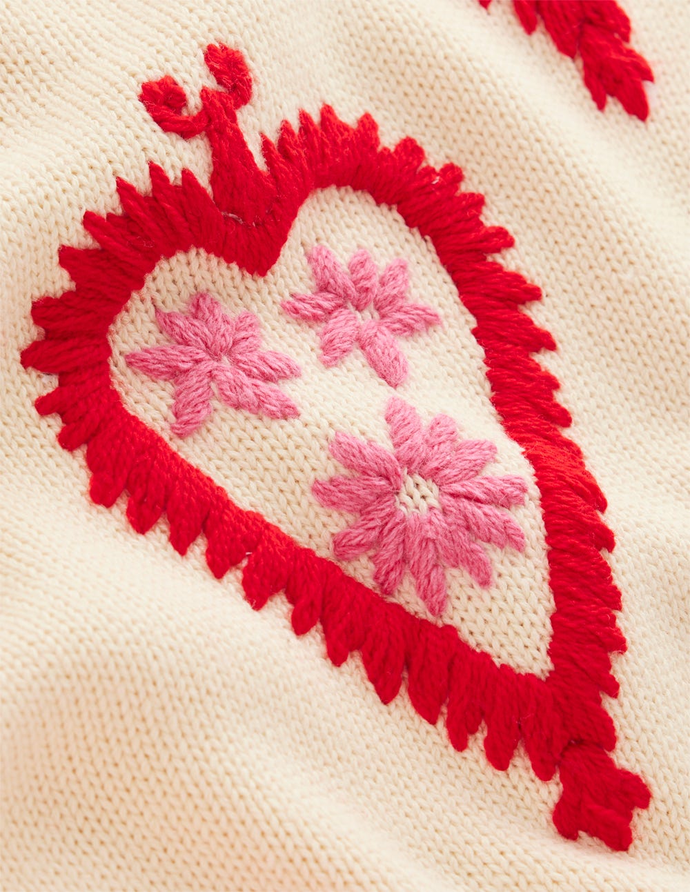 Graphic Embroidered Sweater - Warm Ivory, Hearts