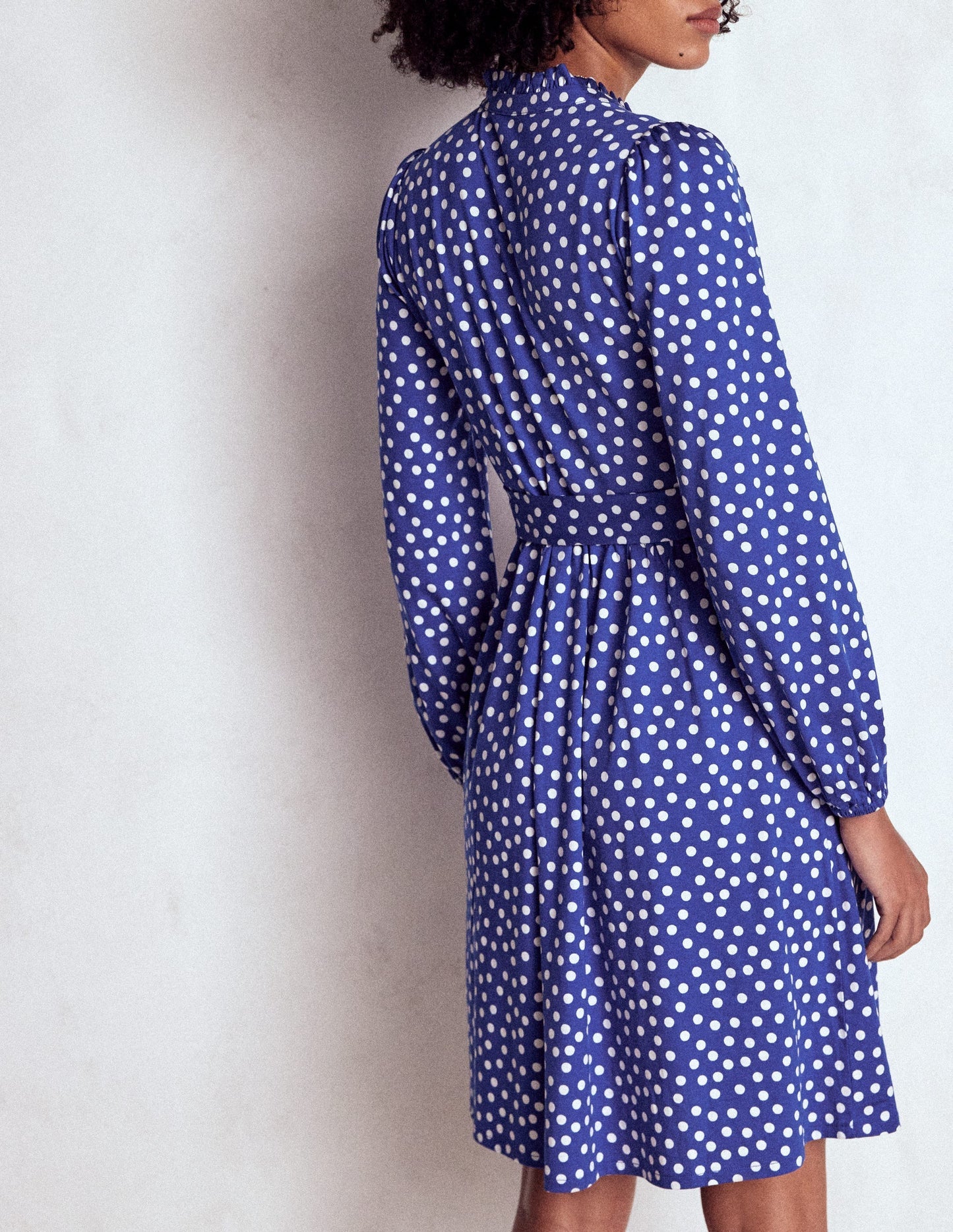 Willow Ruffle Neck Shirt Dress - Bright Blue, Dot
