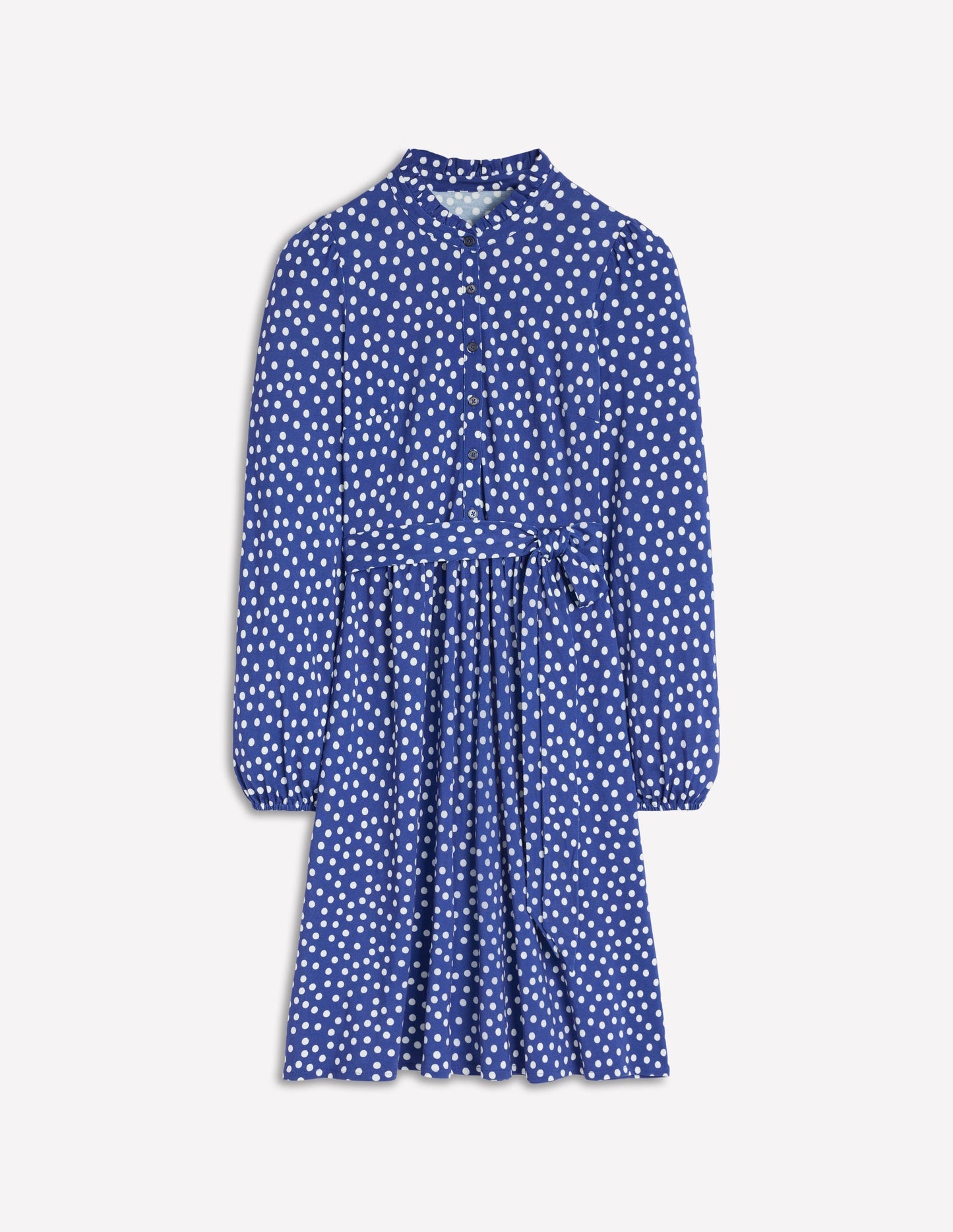 Willow Ruffle Neck Shirt Dress - Bright Blue, Dot