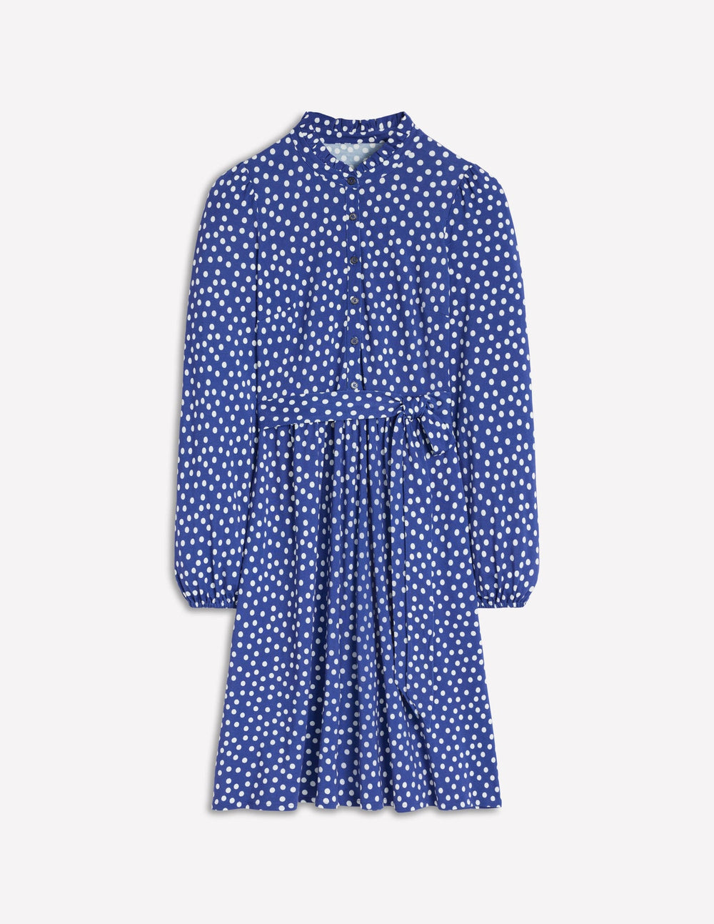 Willow Ruffle Neck Shirt Dress - Bright Blue, Dot