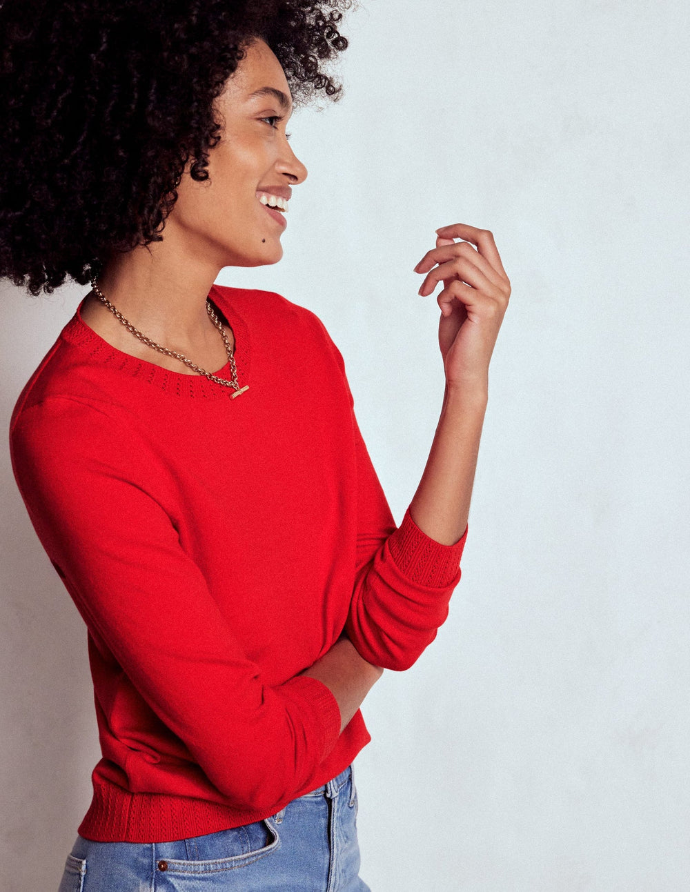 Emilia Cotton Crew Sweater - Poppy Red