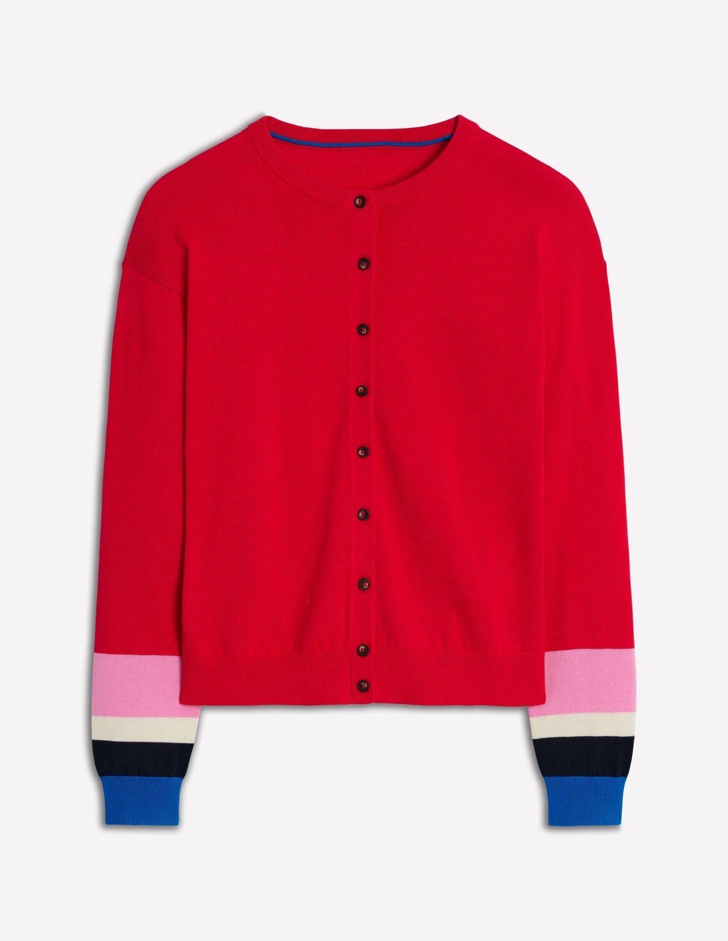 Lara Relaxed Cotton Cardigan - Poppy Red, Cuff Stripe