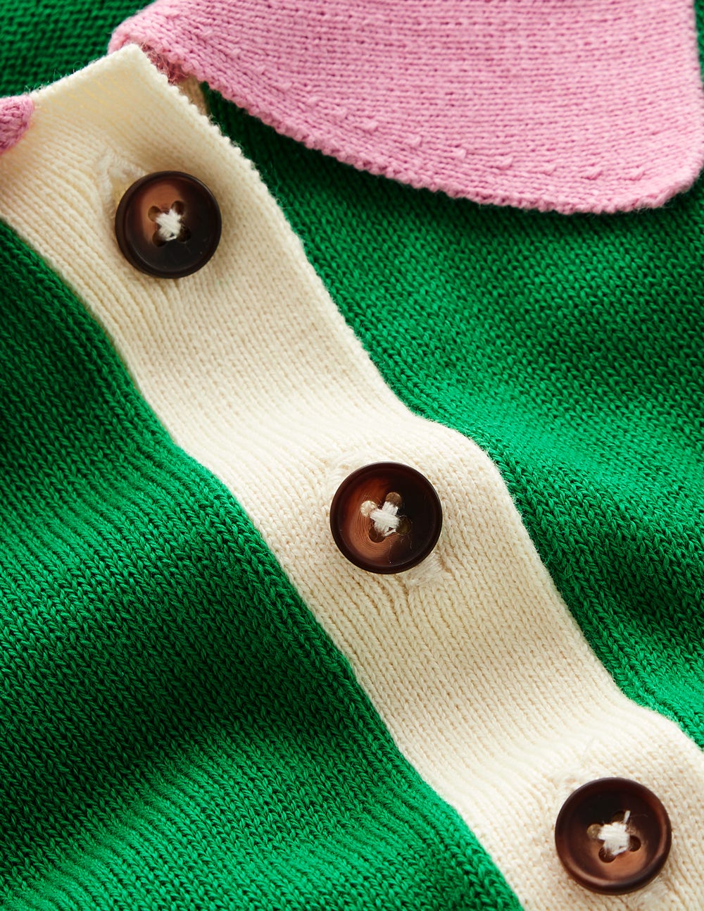 Lara Relaxed Cotton Henley - Rich Emerald Colour Block