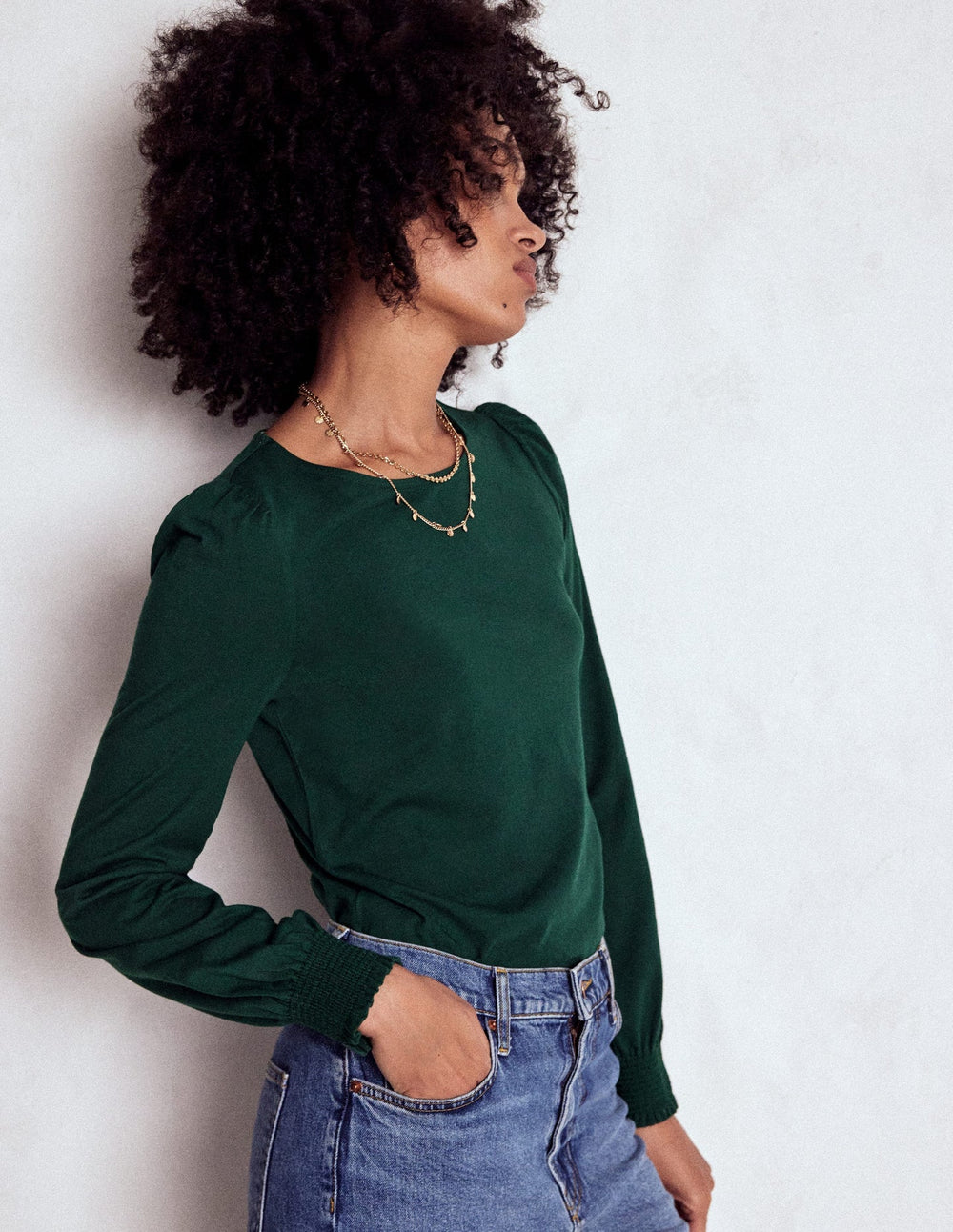 Smocked Cuff Supersoft Top - Green Pine