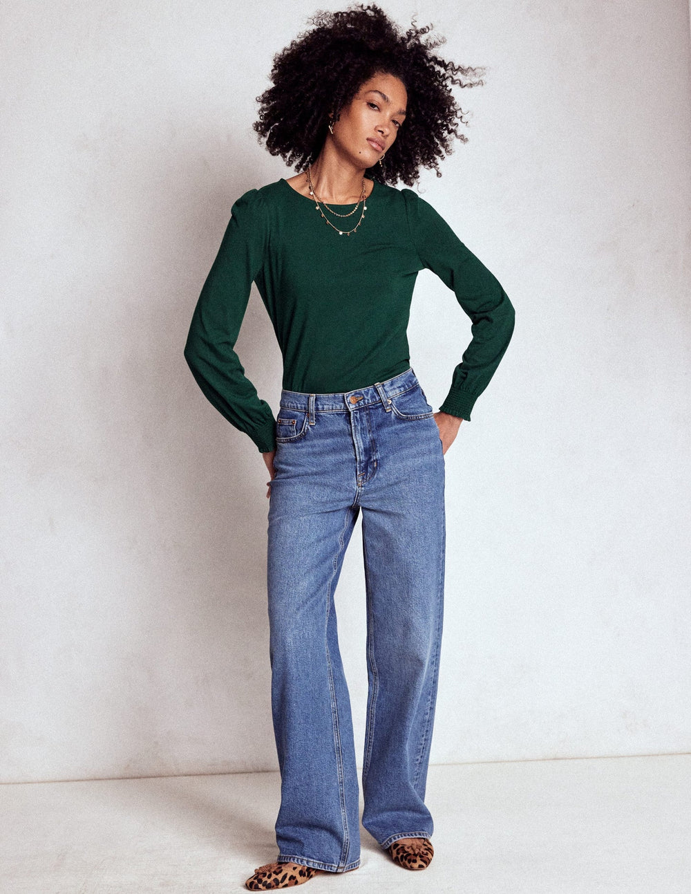 Smocked Cuff Supersoft Top - Green Pine