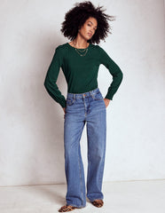 Smocked Cuff Supersoft Top - Green Pine