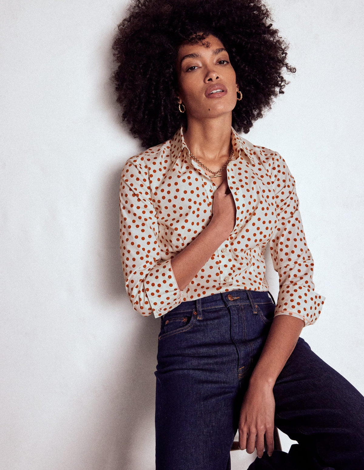 Saskia Stretch Cotton Shirt - Cognac, Painted Dot
